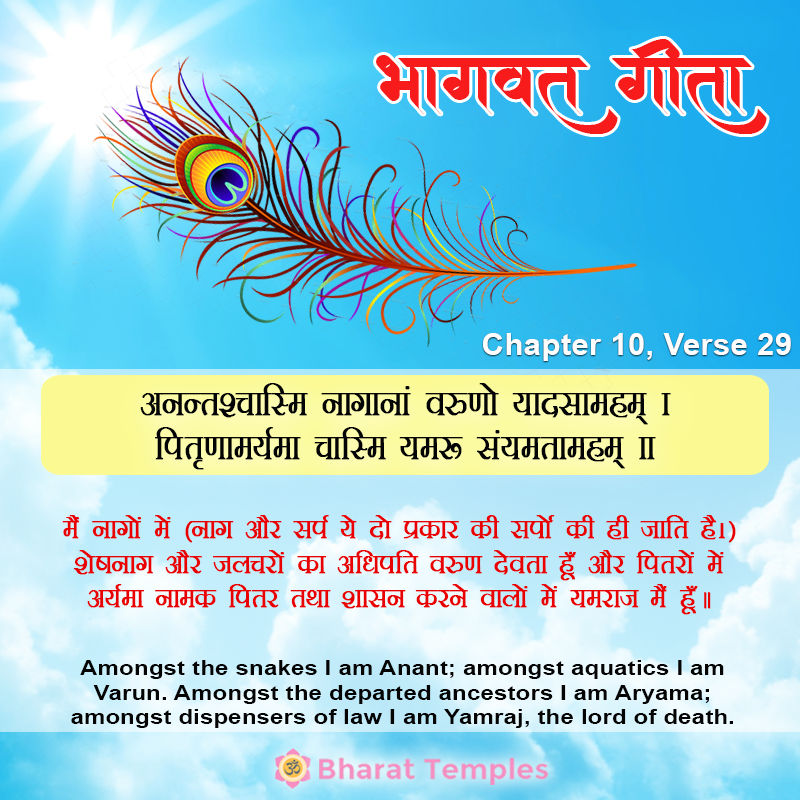अनन्तश्चास्मि नागानां वरुणो यादसामहम् ।पितॄणामर्यमा चास्मि यमः संयमतामहम् ॥