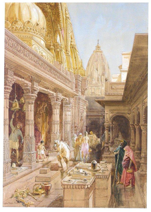 Kashi Vishwanath Temple of Banaras as painted by William Simpson in 1862.